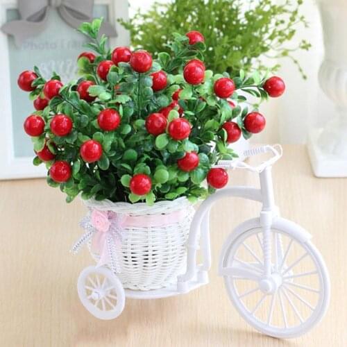Bicycle Rose Artificial Fake Flower Rattan Vase Set Home Wedding Decor Adorn