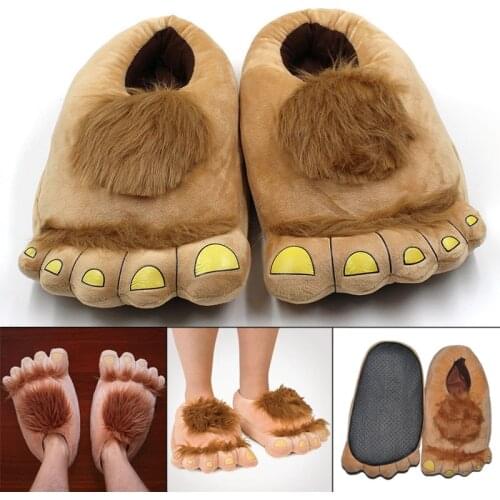 Newly Furry Warm Slippers Big Hairy Unisex Savage Hobbit Feet Plush Home Slippers Halloween Shoes