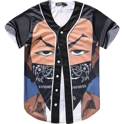 New summer cardigan baseball jacket with short sleeves and masked figures in 3D print