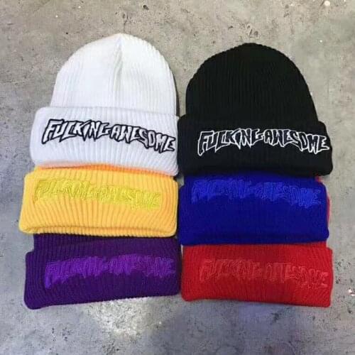 Awesome Embroidery Beanies Winter Hats For Men Women Ladies Acrylic Cuffed Skull Caps Knitted Hip Hop Casual Skullies Outdoor