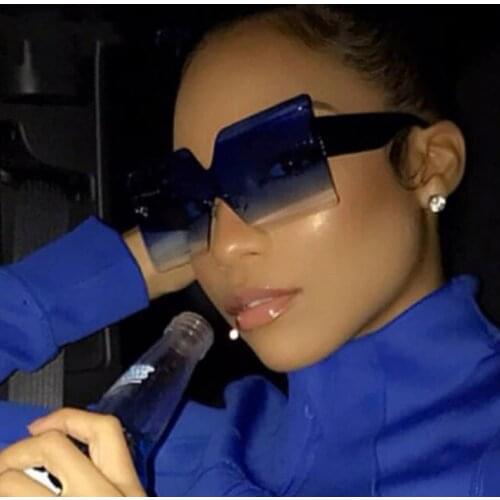 Fashion Oversized Square Rimless Sunglasses Women Brand Designer Flat Top Big Sun Glasses Female One Piece Travel Gafa de sol