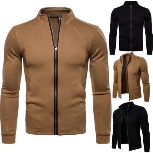 Pure Color Youth Men Jackets Stand Collar Thick Zipper Jackets Cotton Cardigan slim fit Comfortable men coat Leisure jacket