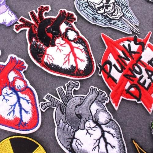 Punk/Heart DIY Embroidered Patches For Clothing Stickers Badge Red/Black Heart Patch Iron on Patches Stripes Applique Patch
