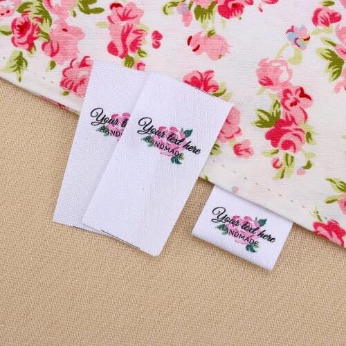 Custom Sewing label, Custom Clothing Labels - Fabric Tags, Logo or Text, Cotton Ribbon, Custom Design, flowers (MD3044)