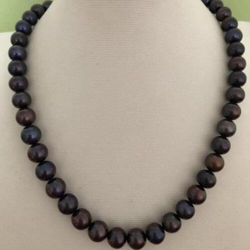 Stunning 9-10mm tahitian round black green red pearl necklace 18inch 925 silver
