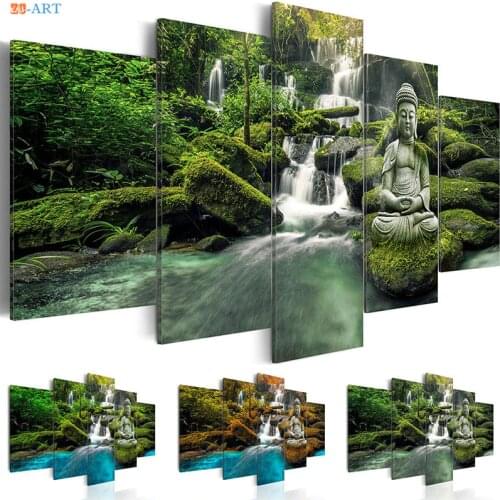 Nature Poster Buddha Statue Art Prints Canvas Art 5 Panel Wall Art Canvas Painting Wall Pictures for Living Room Decoration