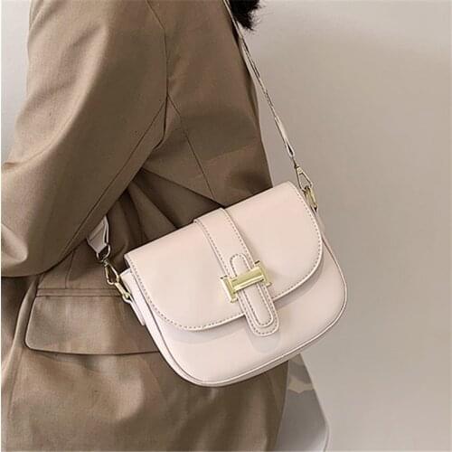 Female PU Leather Clamshell Wide Strap Shoulder Bags Pure Color Small Square Messenger Bag Womens Retro Wild Style Handbags Sac