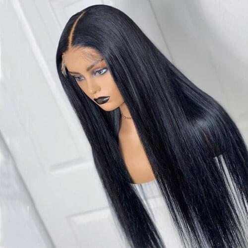 High Temperature Synthetic Silky Straight Lace Front Wigs with Baby Hair Replacement Lace Wig for Women Bleached Knots