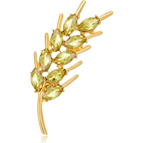 HC Fashion Gold Color Wheat Brooch Lapel Collar Jewelry Pin Delicate Crystal Women Men Pins Brooch Elegant Rhinestones Brooch F
