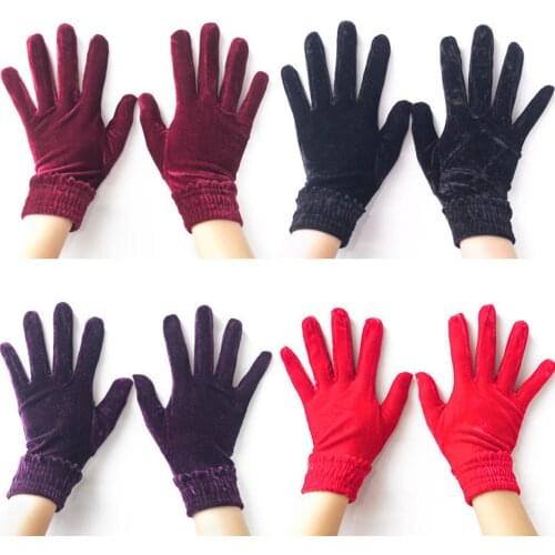 Women Solid Color Full Finger Stretchy Velvet Thin Gloves Evening Party Formal Prom Cycling Gloves Dance Tight Jewelry Gloves