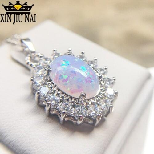 Hot new Opal jewelry six claw opal necklace ladies opal pendant clavicle chain ladies jewelry silver necklace pendant necklace