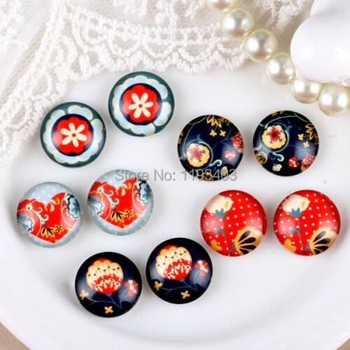 20 pcs MIX 12mm 20mm 25mm 30mm Handmade Round Glass Cabochon beads-Image Glass Cabochon-(Flowers)-(HPGC-MIXSS-142-1