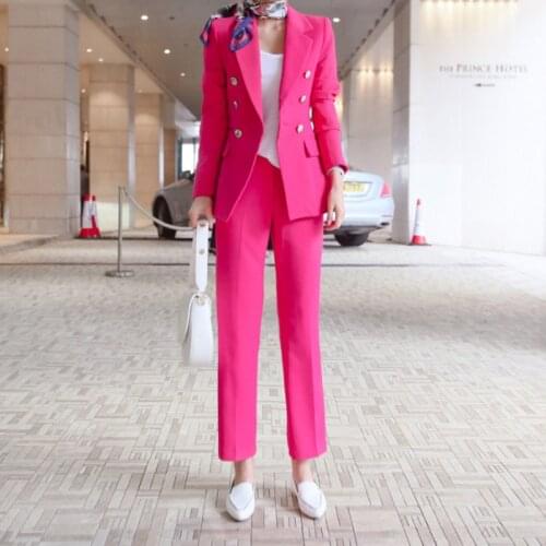 2021 Fashion Professional Suit Jacket Pants 2-Piece Set Rose Red Mid-length Suit High Quality Professional Wear Female