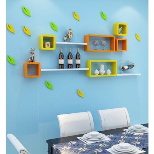 3pcs one set rectangle wooden wall clapboard creative decorative shelf living room stuff wall shelf storage rack