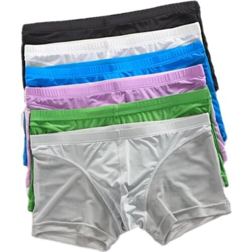 6PCS Underwear Men Boxers Super Soft and Comfortable Ice Silk Sheer Transparent Mesh Mens Boxer Shorts Sexy Exotic Underwear
