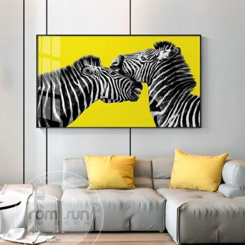 Abstract Yellow Zebra Couples Canvas Painting Modern Print Poster Animal Wall Art Decor For Living Room Bedroom Decor Abstract