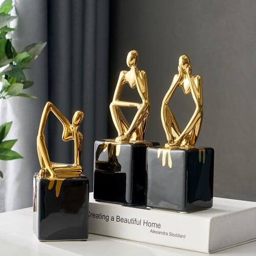 Abstract Thinker Character Statue Ceramic Base Nordic Home Decoration Creative Sculpture Office Shelf Desktop Decor Accessories