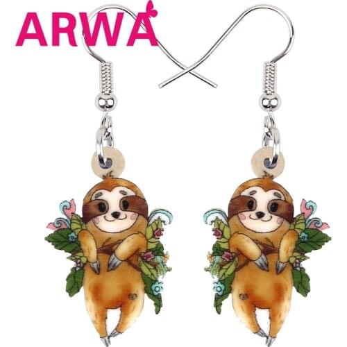 ARWA Acrylic Sweet Cartoon Leaf Orange Sloth Earrings Long Drop Dangle Trendy Gifts Individual Jewelry For Women Girls Charm