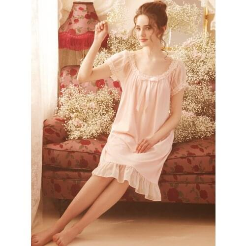 Free Shipping 2021 NEW Vintage Summer Nightgowns Womens Short White and Pink Pijamas Gril Sleepwear Lace Slip pijama feminino