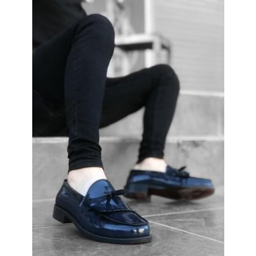 BA0062 Tassels Corcik Navy Blue Japanned Leather Classic Men 'S Women 'S Unisex Shoes