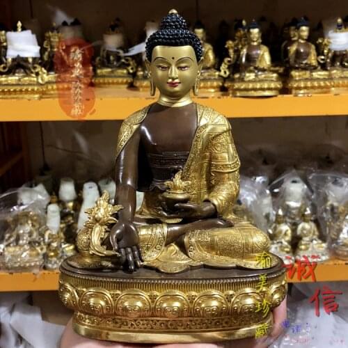 21CM large # 5A GOOD buddha HOME Temple India Nepal Tibet Buddhism gold gilding Pharmacist Tathagata YAOSHI Buddha brass statue