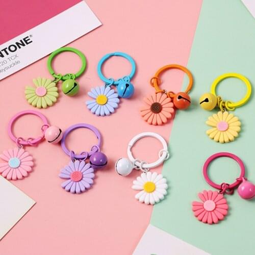 Cute Korean Candy Color Daisy Flower KeyChains Car Keys Bag Keyring Decor Pendent Charm for Airpods for Samsung Buds for Airdots