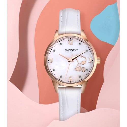 Snoopy Official Top Brand Kids Fashion Casual Japan Quartz Cartoon Wristwatches Girls Students Waterproof Cute Pu Gift Clock