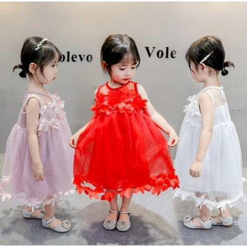 Childrens clothing skirt 2021 new casual cute dress skirt spring girls small and medium petal sling dress