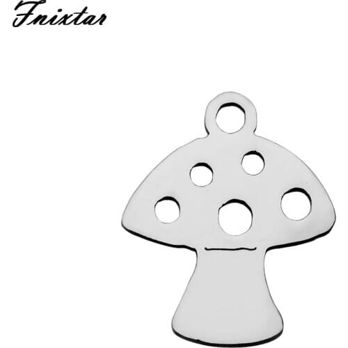 Fnixtar DIY Jewelry Polished Stainless Steel Mushroom Hollow Charms Fittings For Making Necklace Metal Charms 12*14mm 20pcs/lot