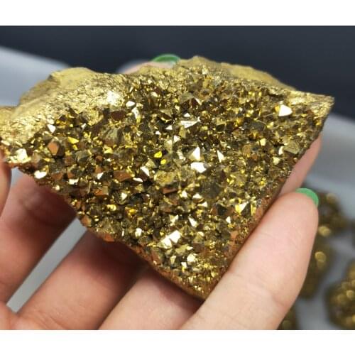 Electroplated Amethyst cluster golden aura quartz crystal cluster specimen Crystal Home Decor