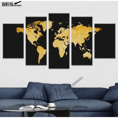 HD Canvas Painting Wall Artwork Colourful Map Modern Picture Printed Poster 5 Panel for Living Room Bathroom Home Decorative