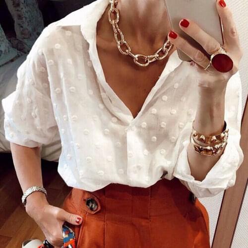 Hirigin Fashion Womens Long Sleeve White OL Shirt Tops and Blouses Elegant Ladies Polka Dot chemise femme Work Blouse Streetwear