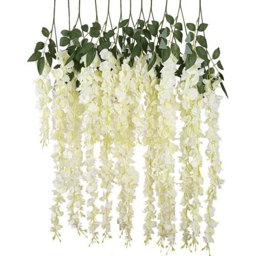 Artificial Silk Wisteria Vine Ratta Silk Hanging Flower Wedding Decor,6 Pieces