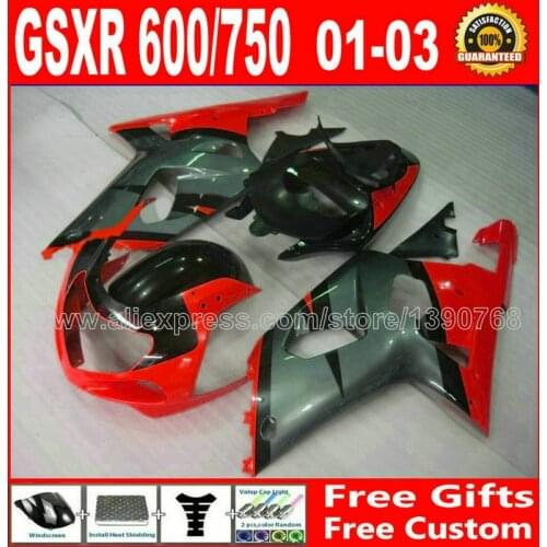 Customize free motorcycle fairing kit for 2001 2002 2003 red black gray SUZUKI GSXR 600 GSXR750 K1 #EVK GSX R600 R750 01 02 03