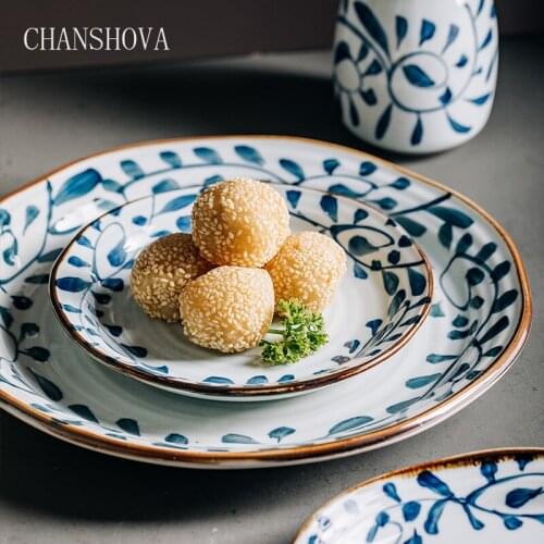CHANSHOVA Round Hand-painted Glaze Ceramic Dinner Plate Pizza Plate Steak Dish Dessert Tray Porcelain Kitchen Utensils H224