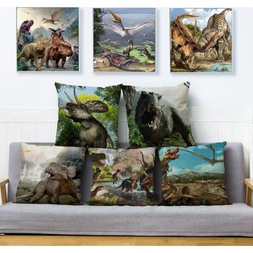 Cartoon Jurassic Animal Dinosaur Pattern Linen Cushion Cover 45*45cm Pillow Case Sofa Living Room Printed Pillowcases