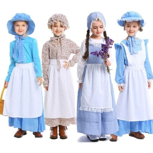Girl Little House On The Prairie Costume Carnival Halloween Early American Pioneer Girl Cosplay Fancy Party Dress