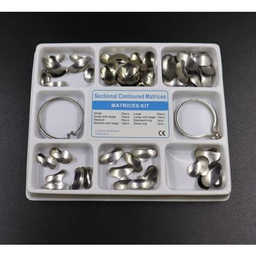 Dental Full Kit 100Pcs Matrix Sectional Contoured Matrices 40 Pcs Silicone Add-On Wedges Pliers for Dentistry