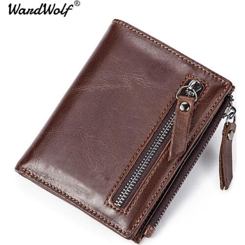 WardWolf Purse for Men Wallets Genuine Leather Wallet with Coin Pocket Zipper Short Credit Card Holder Smart Male Wallets