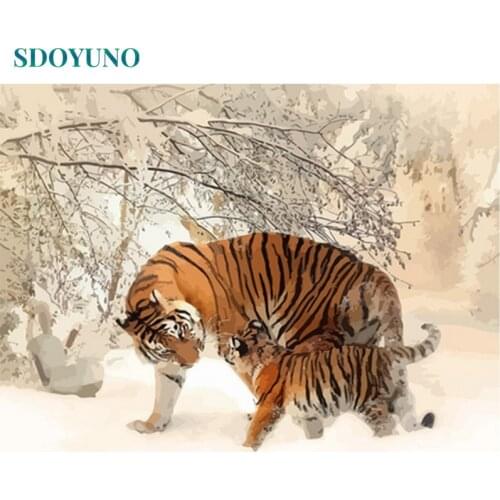 SDOYUNO 60X75cm Oil Painting By Numbers Tigers Room Decoration Frameless Digital Canvas Painting DIY pictures by numbers