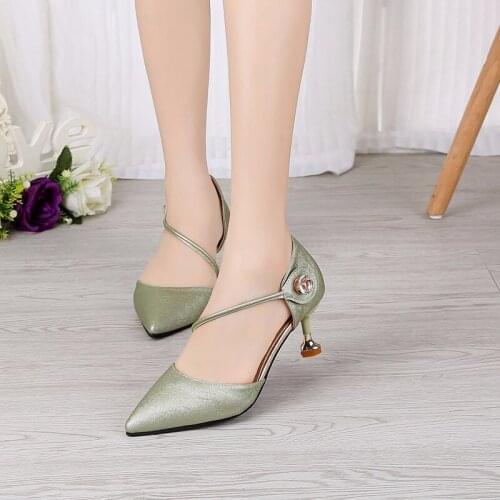 New women high heels sexy pumps stiletto pointed toe party ankle strappy high heels black ladies wedding shoes Chaussure U22-55