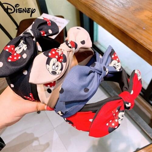 Disney Mickey Mouse Lady Hair Hoops Accessories Cute Cartoon Baby Girls Bowknot Headband Minnie Dot Women Plush Headwear