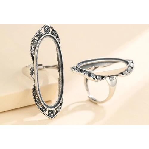 14*36mm 925 STERLING SILVER Semi Mount Bases Blanks base blank Pad ring Setting jewelry findings (without stone) A5399