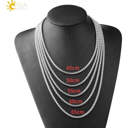 CSJA Stainless Steel Necklace for Women Man 2mm 3mm 4mm Wide Link Chain Necklaces 45/50/55/60/66/70cm Length Long Jewelry S749