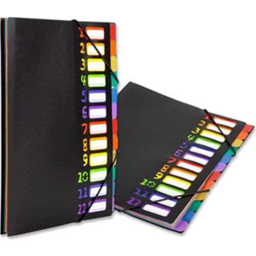A4 12 Pages File Folders Rainbow Document Holder Organizer with Slash Pockets PP Material UY8