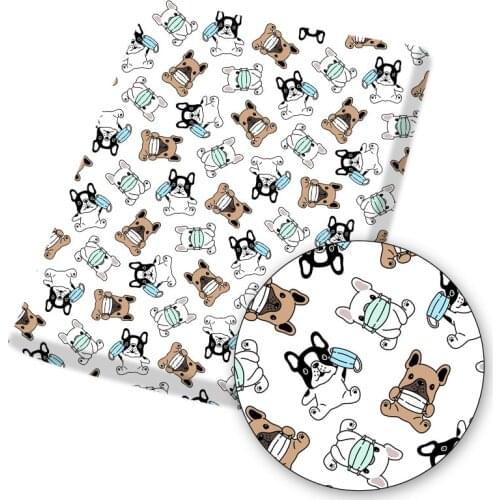 Polyester Cotton Fabric Cartoon Animals Cute Dog Printed Fabric DIY Sewing Bag Home Textile Garment Material 45*145cm/pc 80g