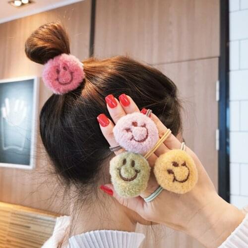 Cute Smiling Face Plush Hairpin Headband Hair Accessories Plush Hair Rope Elastic Hair Clip Rubber Band Ponytail Hair Accessorie