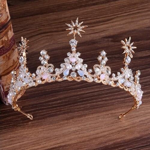 Star style Gold Silver Wedding Tiara Crown Queen women Bridal hair accessories Headpiece Hair Jewelry Bride Accessories headband