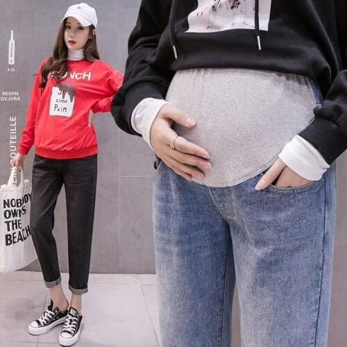 Vintgae Denim Maternity Jeans Elastic Waist Belly Loose Pants Clothes for Pregnant Women Haren Casual Pants Pregnancy Clothing