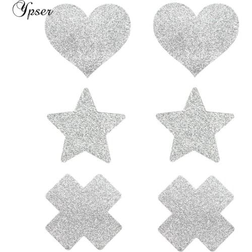 Ypser 3 Pairs Mixed Silver Nipple Cover Breast Petals Milk Paste Disposable Adhesive Stain Fashion Pasties Heart Star Cross